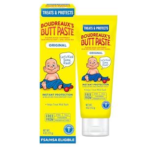 Boudreaux's Butt Paste Original Diaper Rash Cream, Diaper Cream for Baby, Fast Relief from Mild Discomfort, Pediatrician-Recommended Brand, 4 oz Tube