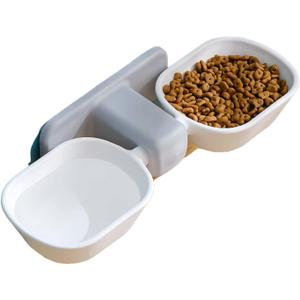 Dog Proof Cat Bowls, Wall Mounted Cat Food and Water Double Bowls Set, Elevated Pet Dish Feeding Station, White