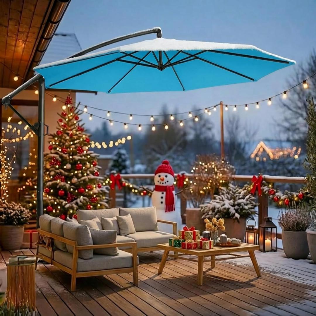 wikiwiki 10ft Patio Umbrellas Offset Outdoor Umbrella Cantilever Hanging Umbrellas w/Infinite Tilt, Fade Resistant Waterproof RECYCLED FABRIC Canopy & Cross Base, for Yard, Garden & Deck, Sky Blue