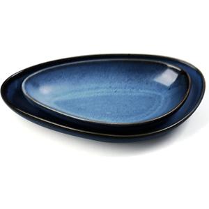 Big Dinner Plates Set of 2, Bread Serving Plates 9 Inch & 11 Inch, Dish Set for Kitchen - Dessert, Salad, Appetizer, Chinaware Plates, Dishwasher Safe (Reactive Blue)