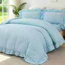Blue Ruffle Bedding Set Seersucker Full Size Bed in A Bag 5 Pieces Soft Fluffy Bed Set All Seasons Shabby Chic Ruffled Comforter Set for Girls Women Room Decor(Blue, Full)