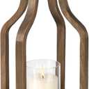 Rustic Wood Lantern Candle Holder for Farmhouse Decor - Indoor and Outdoor Table Centerpiece with Glass Hurricane