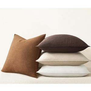 Brown Pillow Covers Pack of 4 Decorative Solid Fall Linen Throw Pillow Covers Soft Accent Boho Farmhouse Couch Pillowcases Modern Home Decor for Living Room Bed Sofa 18x18 Inch