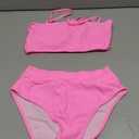 Pink Queen Women's 2 Piece Bathing Suit Off Shouler Bandeau Bikini Swimsuit Top High Cut Thong Swimwear Pink S