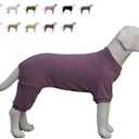 Lovelonglong Ribbed Dog Pajamas Cotton Knitted Dog Jumpsuits 4 Legged All Season Warm Pet Bodysuits for  Dogs Taro Purple, M