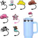 8 Packs Straw Cover Cap for Stanley Cup, Silicone Straw Topper Compatible with 30&40 Oz Tumbler with Handle, 10mm Reusable Straws Tips Lids, Cowboy Hat-Designed (Multicolor)