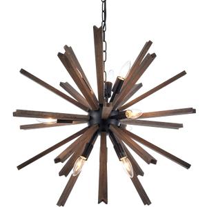 9-Light Sputnik Pendant Light Black, Farmhouse Wood Chandelier for Dining Room Industrial Hanging Light Fixture Ceiling for Bedroom Entryway Kitchen Foyer Living Room
