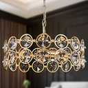 classy leaves Modern Gold Chandelier, 3-Light Luxury Drum Chandelier Lighting, 15.5’’ Round Pendant Hanging Light Fixture for Dining Room, Living Room, Bedroom, Kitchen