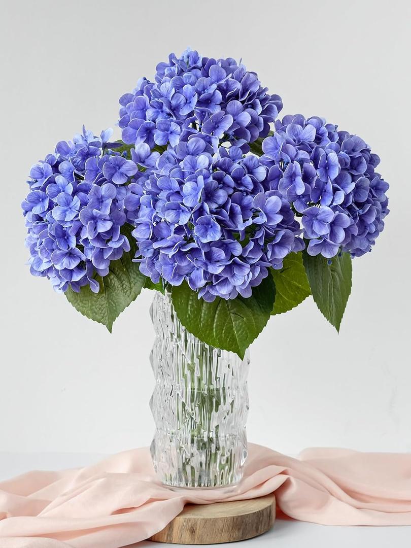 4 Pcs 20 '' Real Touch Hydrangeas Royal Blue Artificial Hydrangeas Flowers Faux Latex Hydrangea for Kitchen Living Room Porch Home Decor Baby Shower Party Wedding Xmas Table Centerpiece