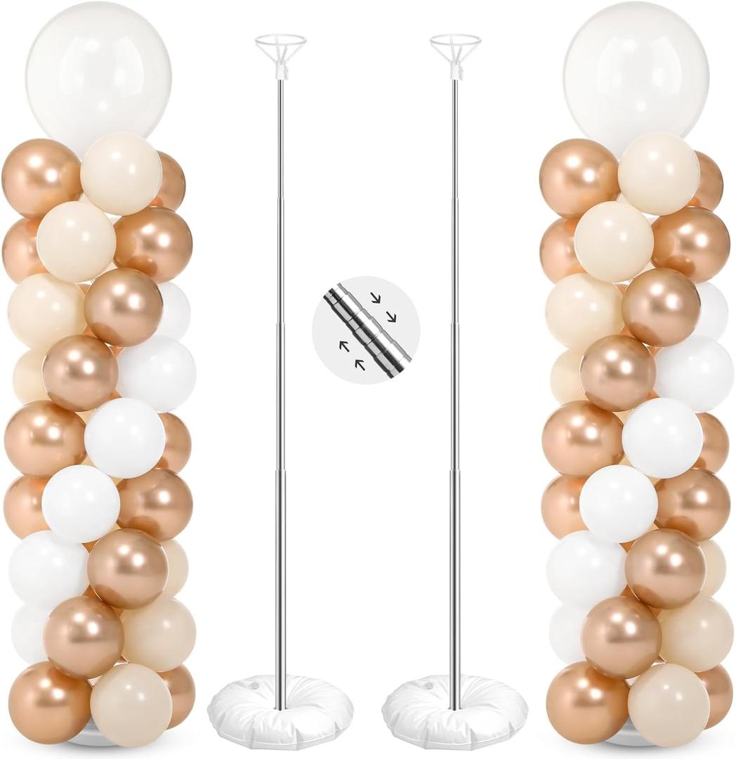 Jenaai 2 Sets 163 Pcs Metallic Champagne Gold Balloons Column Stand Kit Bridal Party Latex Balloons Adjustable Tower Stand for Graduation Bridal Shower Wedding Engagement Mothers Day Birthday Decor
