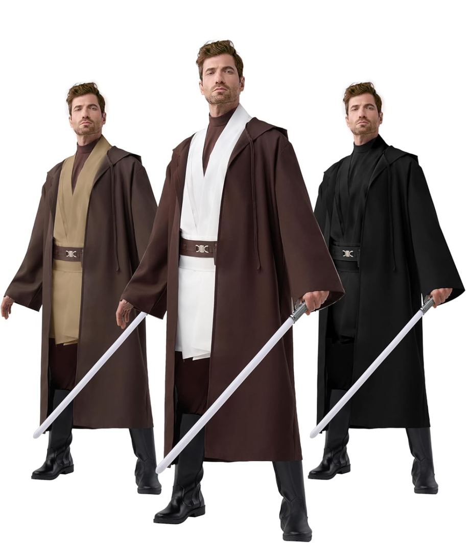 Spooktacular Creations Halloween Mens Tunic Hooded Cloak, Knight Costume Men, Tunic Hooded Robe with Pants for Halloween