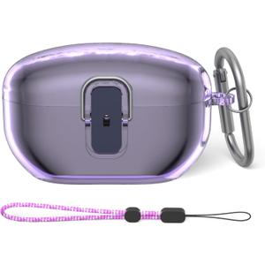 WOFRO Clear Purple Hard Case for Sony WF-1000XM5(2023) - Protective Shockproof Earbud Case with Safety Lock, Lanyard & Keychain (Portable Electronic Device Cover)