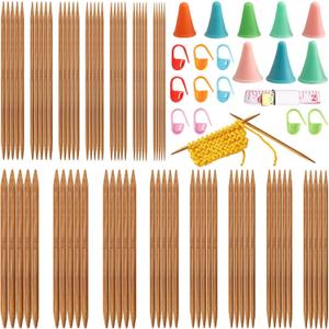 Double Knitting Needles Set - 75pcs Bamboo Pointed Knitting Needle Kit 15 Sizes 2.0-10.0mm Beginners Knitting for Making Sweater, Shawl, Scarf