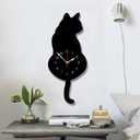 Topkey Wall Clock Creative DIY Cat Acrylic Wall Clock with Swing Tail Pendulum for Living Room Bedroom Kitchen Home Dcor - Battery Not Included (42CM x 18CM) Black