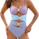 SALENT Womens One Piece Swimsuits 2025 Cutout Colorblock Swimwear Sexy Ruched Bathing Suits (S)