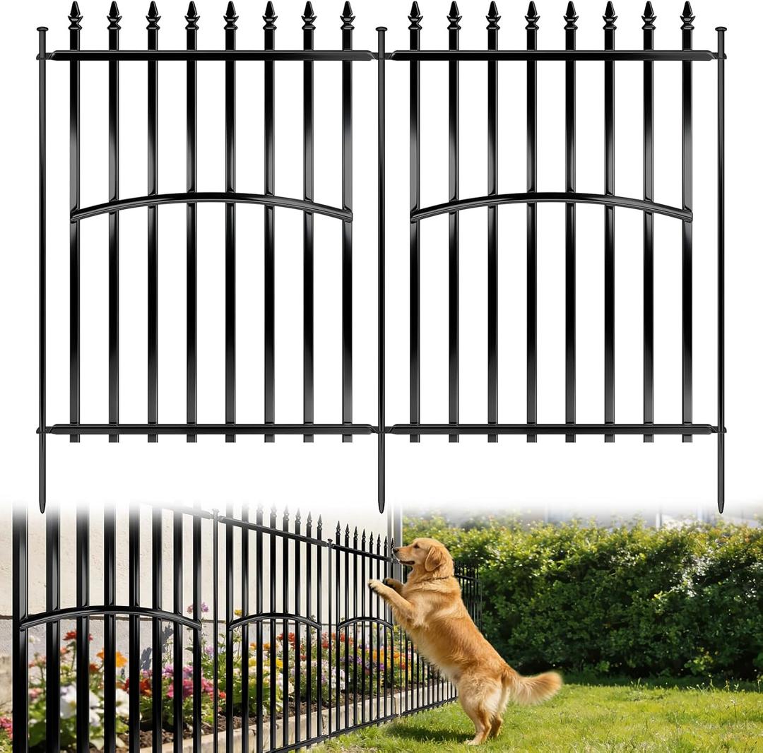 Metal Garden Fence 32in H x 27in W (10 Panels, Total Length 23ft), No Dig Animal Barrier Fence for Dogs, Heavy Duty Tube Decorative Garden Edging Border, Outdoor Rustproof Landscape Fencing for Yard