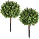 Pertivery 2 Pack Artificial Boxwood Topiary Ball Plants, 23.6Inch UV Resistant Artificial Boxwood Ball Bush, with Ground Spikes, Indoor Outdoor Potted Plants for Porch, Garden, Front Door Decor