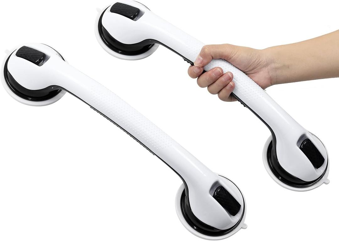 2 Pack Grab Bars for Bathtubs and Showers, Removable Bathroom Handrails for Seniors, 16.9 Inch Shower Handle Suction, Shower Safety Grip No Drilling, Easy to Install Waterproof Wall Grab Bar