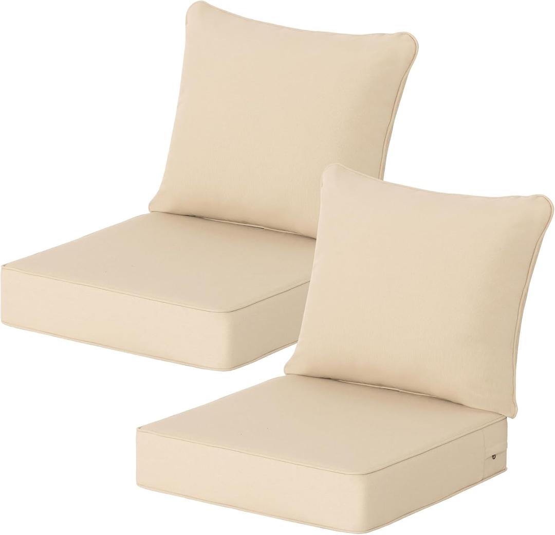 24x24 Inch Outdoor Deep Seat Cushions Set of 2,Thick High-Density Foam, Piped Edges & YKK Hidden Zipper,Water-Resistant UV-Resistant Polyester for Patio Furniture,Beige, 24"x24"x5.5"-2sets