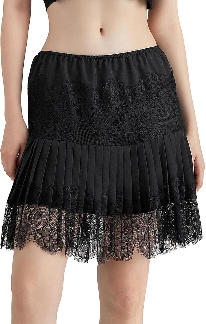 Engofs Women Y2k Lace Slip Skirt Mini Ruffle Pleated Flowy Short Skirts (M)