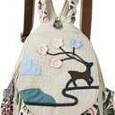 Handmade Canvas Mini Backpack for Women, Cute Convertible Travel Backpack Purse, 3D Panda Decoration Lightweight Compact Boho Canvas Daypack