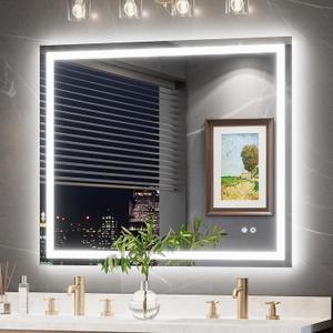 TokeShimi 42x36 LED Mirror for Bathroom,Front Lit + Backlit Light Up Bathroom Mirror,Anti-Fog Lighted Mirrors,Dimmable 3 Colors,Memory Function,Tempered Glass,Waterproof,UL Listed