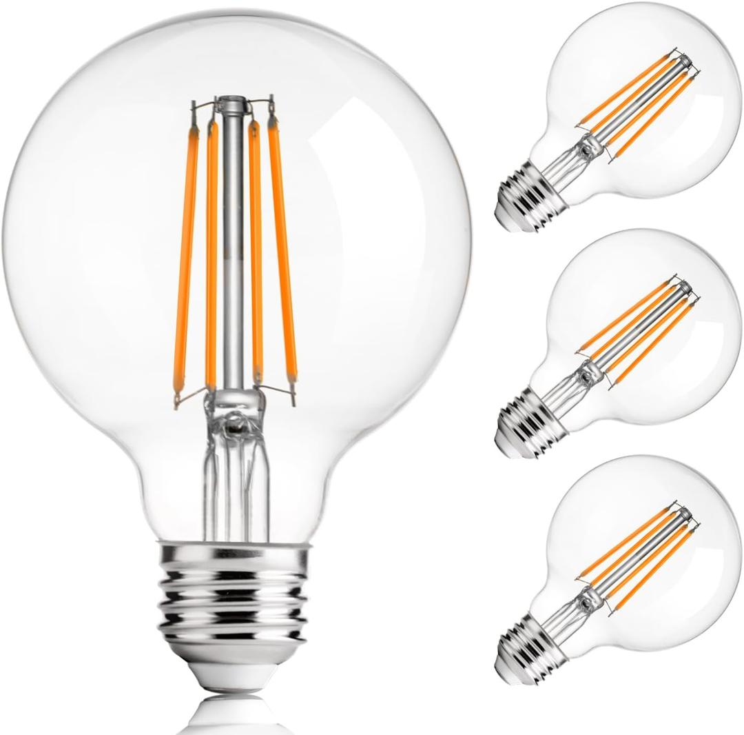 FLSNT G25 LED Globe Edison Bulbs for Bathroom Vanity & Mirror Lighting, 2700K Soft White, CRI90+ Dimmable, 40W Equivalent, 400LM, E26 Base, Clear Glass Decorative Bulbs, UL Listed, 4 Pack FLSNT G25 LED Globe Edison Bulbs for Bathroom Vanity & Mirror Lighting, 2700K Soft White, CRI90+ Dimmable, 40W Equivalent, 400LM, E26 Base, Clear Glass Decorative Bulbs, UL Listed, 4 Pack