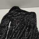 Women Sexy Sequin One Shoulder Long Sleeve Tassel Hem Bodycon Midi Dress Party Cocktail Dress (Medium, Black)