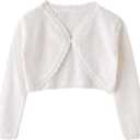 Girls Cardigan Sweater Toddler Bolero Shrug Baby Kids Long Sleeve Dress Up Button Closure Cropped Jacket Tops (11-12 Years, 2-white)