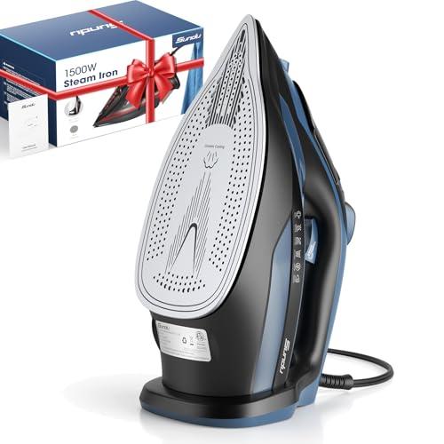 Steam Iron for Clothes 12s Fast Heat-up, 1500W Iron with 13.21oz Water Tank, 3-Way Auto shutoff, Burst Steam, Spray Mist, Anti-Drip, Self-Cleaning, Vertical Ironing for Home