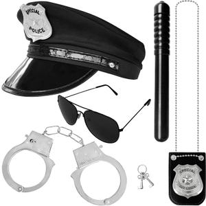 Bvrbaory 5PCS Police Pretend Costume Accessories, Police Pretend Play Toy Set for Kids, Mens Police Officer Accessory with Policeman Hat, Sunglass Handcuffs for Halloween Dress Up Costumes