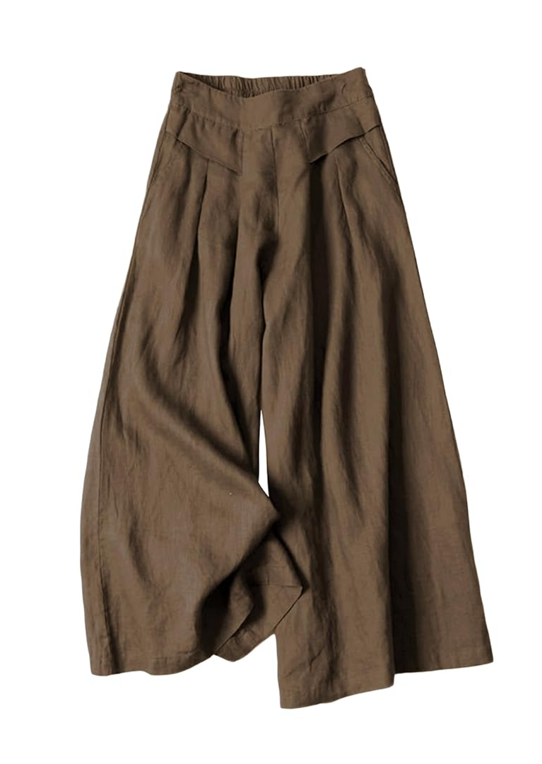 Bianstore Women's Culottes Linen Cropped Wide Leg Pants Elastic Waist Casual Palazzo Trousers with Pockets, S/M