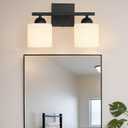 2-Light Matte Black Vanity Light, Modern Bathroom Light Fixtures Over Mirror, Vanity Light with Milky White Glass Shades, Farmhouse Black Wall Sconce, E26 Socket
