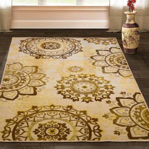 SUPERIOR Indoor Non-Slip Area Rug, Farmhouse Floor Decor, Floral Medallion for Living Room, Bedroom, Office, Kitchen, Dining, Washable Rugs, Foam Back, Liena Collection, 8' x 10', Cream