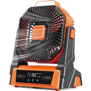 KopBeau Portable Camping Fan with Lights, 20000mAh Rechargeable Battery Operated Fan, Battery Powered Outdoor Beach Tent with 3 Speeds & Hook, Personal USB Table for Camping Accessories Orange, Medium