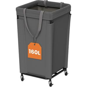 Laundry Basket with Wheels, Large Laundry Hamper with Removable Bag and Steel Frame, 160L Rolling Dirty Clothes Basket for Bedroom, Bathroom, Laundry Room (Gray)