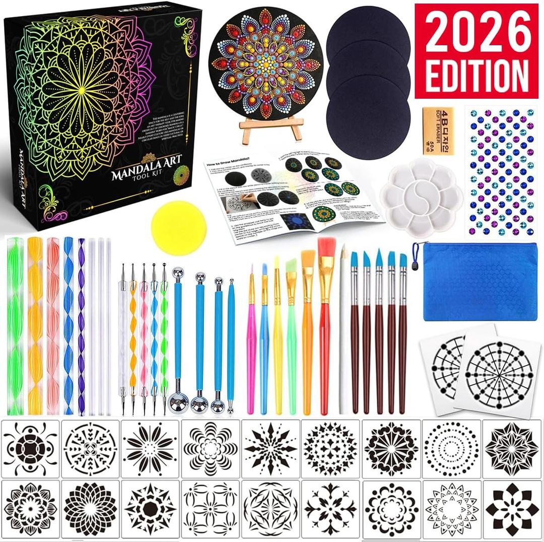 Insnug Mandala Dotting Tools Painting Kit - Rock Dot Paint Stencils Tool Set Art Craft Supplies Kits Tray Brush Zipper Pen for Nail Stone Mandala Arts Drawing Home Decor Activity | Mothers Day Gift