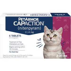 PetArmor CAPACTION (nitenpyram) Oral Flea Treatment for Cats, Cat Flea Treatment Pill, Fast Acting Tablets Start Killing in 30 Minutes, 2-25 lbs, 6 Doses