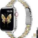 MioHHR Slim Metal Band Compatible with Apple Watch Band 42mm(Series 11 10) 41mm(Series 9 8 7) 40mm(Series 6 5 4 SE3/2/1) 38mm(Series 3 2 1),Stainless Steel iWatch Bands for Women,Silver/Gold