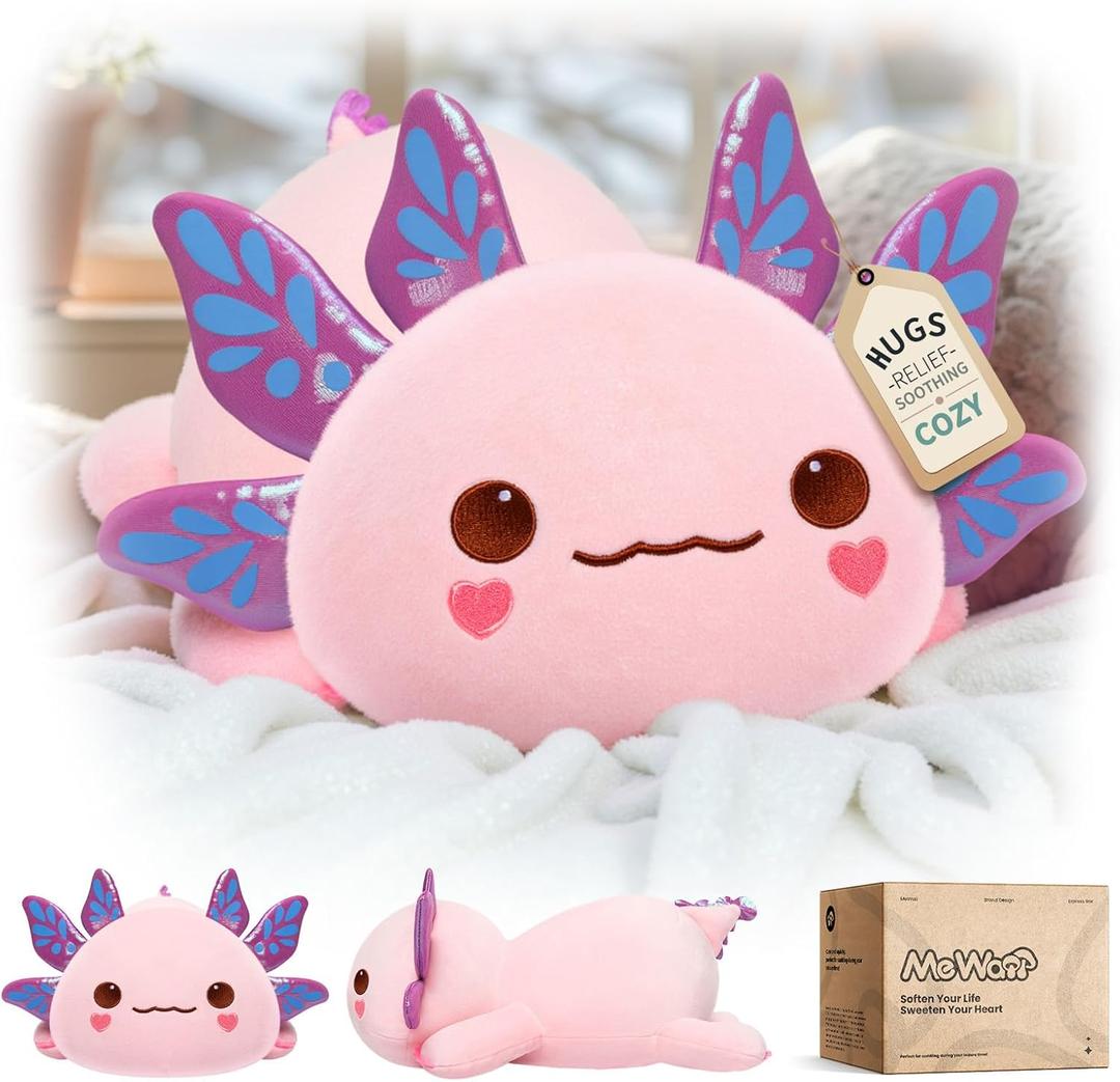Mewaii Cute Axolotl Plush Pillow, Kawaii Plushies Pink Axolotl Stuffed Animals, Squishy Plushies, Cuddle Plush Pillow for Kids & Girls (13 Inch)
