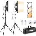 Torjim Softbox Photography Lighting Kit, 16'' x 16'' Professional Softbox Lighting Kit with 85W 3000-7500K LED Bulbs, Studio Lights for Photography/Video Recording/Live Streaming/Portraits Shooting (Premium Set)