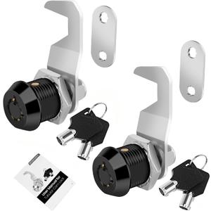 Black Toolbox Lock with Keys, Cabinet Locks Keyed Alike, Hook Cam, Tubular Cam Lock, Tool Box Lock with Manual, Zinc Alloy (5/8 Inch 2 Pack-Black)