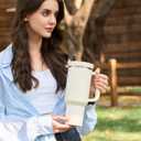 2 x 40 Oz Tumbler Flip Straw Lid for Stanley Quencher, Silicone Leak Proof Replacement Cover Reusable, Splash Resistant Cup Lids Accessories with Cleaning Brush Set (Cream)