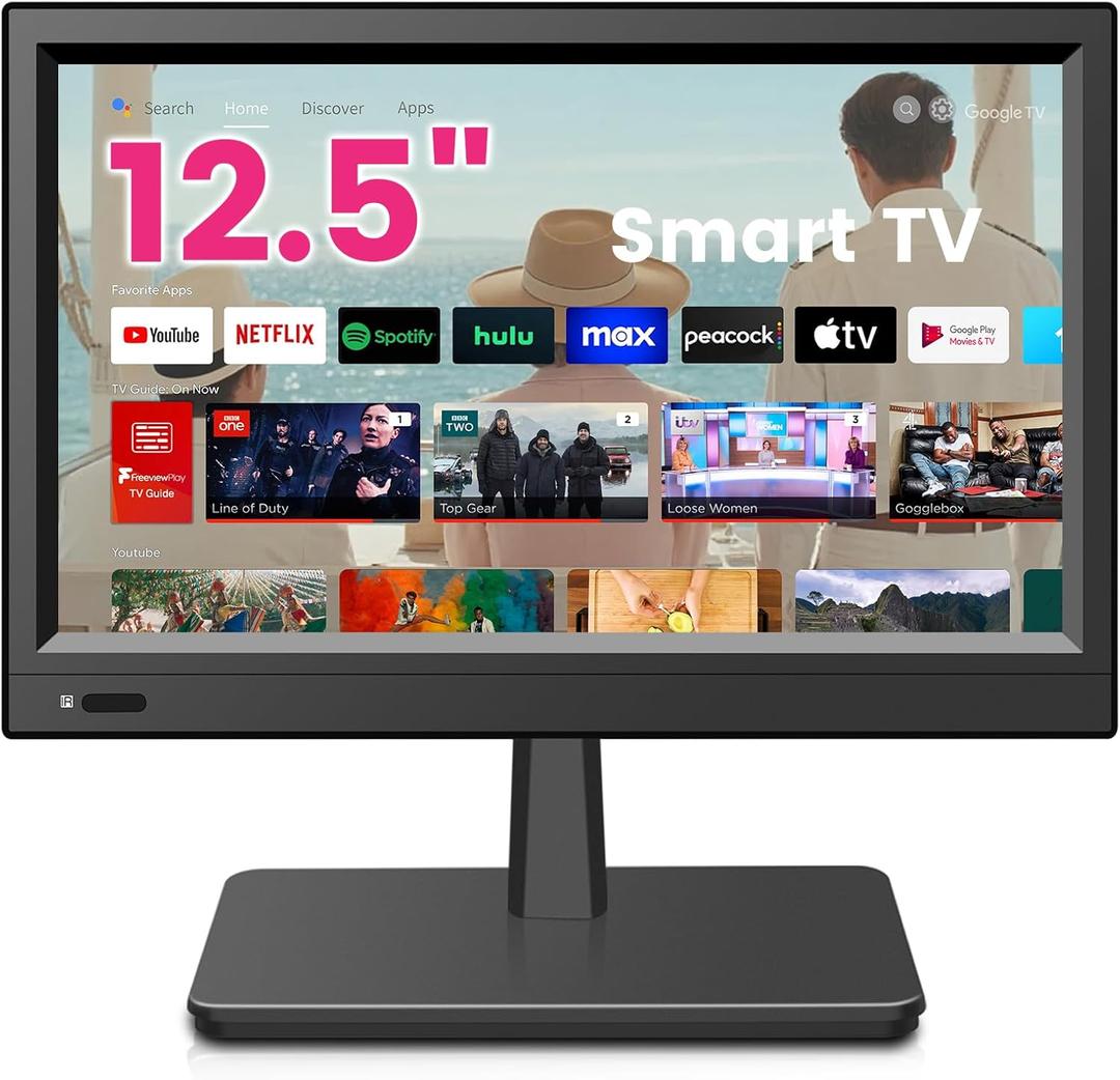 12.5 Inch Small Smart TV Full HD 1080P,Compact Flat Screen Smart TV with Built-in APP,Digital ATSC Tuner,USB/VGA/HDMI Inputs,12V Car Charger Small Smart tv for Kitchen,Bedroom,Camper (smart TV)