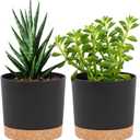 QCQHDU 5 inch Plant Pot, 2 Pack Planters for Indoor Plants with Drainage Holes & Saucer, Outdoor Flower Pots Home Garden Modern Decor (Dark Grey)