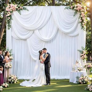 50ft x 14ft White Backdrop Curtains, 10 Panels Extra Long Wrinkle Free Soft Fabric Drapes for Wedding Party Decor, Photo Backdrop for Baby Shower Birthday Stage Reception Staircase Lobby Decoration