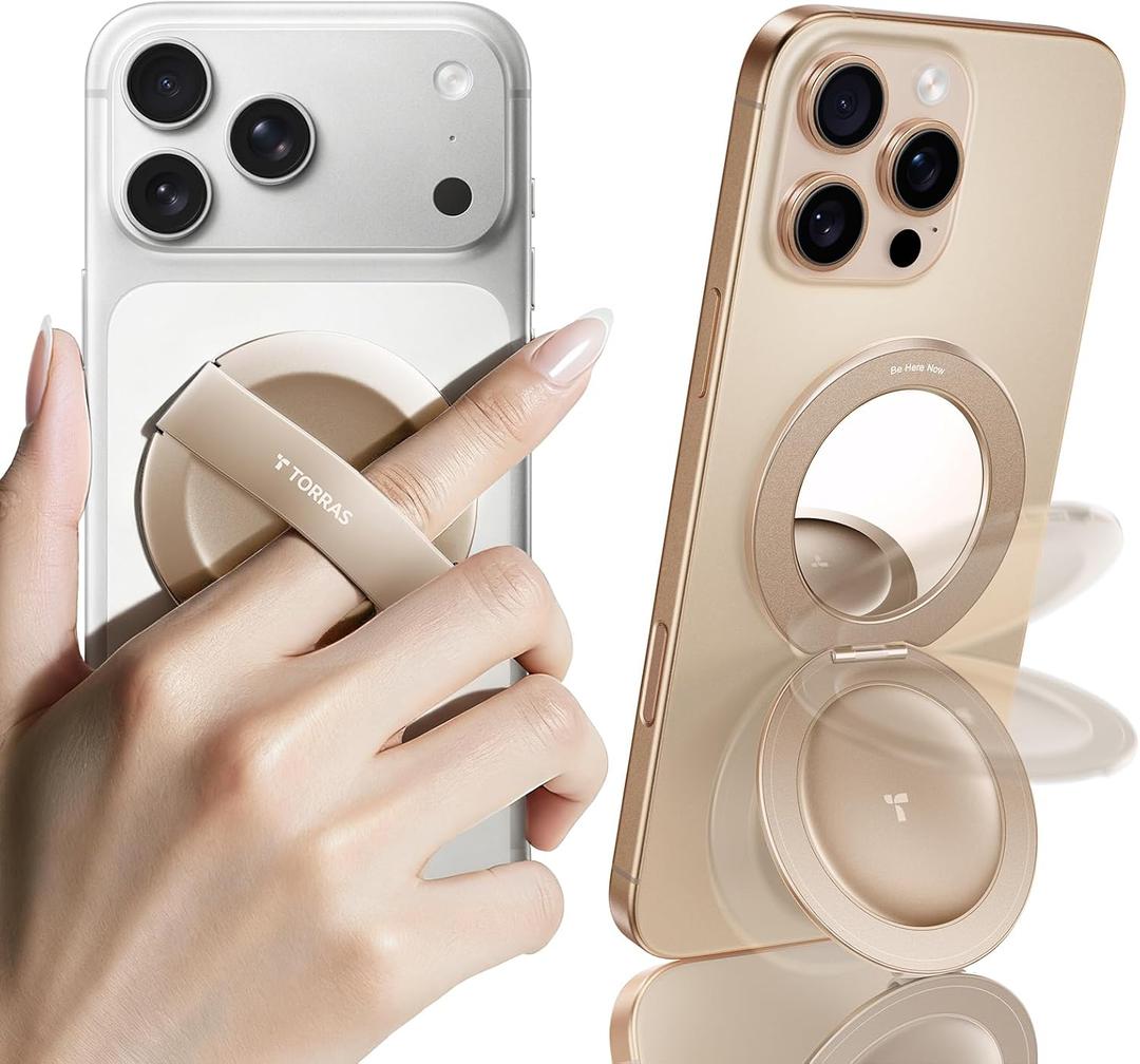 TORRAS 2026 Upgraded (Gen 7.0) Magnetic Phone Grip Ring Stand Holder, Comfortable Silicone Ring, Compatible with MagSafe Accessories 4-in-1 Kickstand for iPhone 17 Pro Max 16 15 14 13 Android, Rose gold