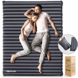 Hikenture Double Sleeping Pad for Camping, 4" Extra-Thick Camping Mattress 2 Person, Inflatable & Ultralight Sleeping Mat for Backpacking, Hiking (Grey Pumpsack, Full XL)