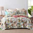 Autumn Dream Cotton Bedspread Quilt Sets, 3 Pieces Reversible Comforter Coverlet Sets,White Floral Paisley,King Size (King (96by108 inch))