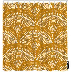 AOYEGO Bohemian Geometric Pattern Fabric Shower Curtain with Hooks Ethnic Intricate Mustard Yellow Doodle Bath Shower Curtain Polyester 72x72 Inch for Bathrooms Bathtubs Camping